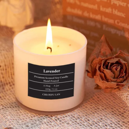 Vista 3 de Vela de lavanda y vainilla, altamente perfumada, velas de soja para el hogar, decoración del hogar, 7.1 onzas, 45 horas de combustión, velas