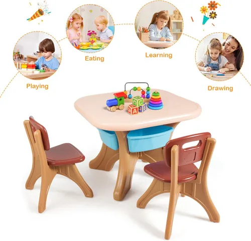 Vista 4 de Costzon, juego de mesa y 2 sillas para niños, para arte con cubos de almacenamiento desmontables, fuerte capacidad de carga, livianos, muebles