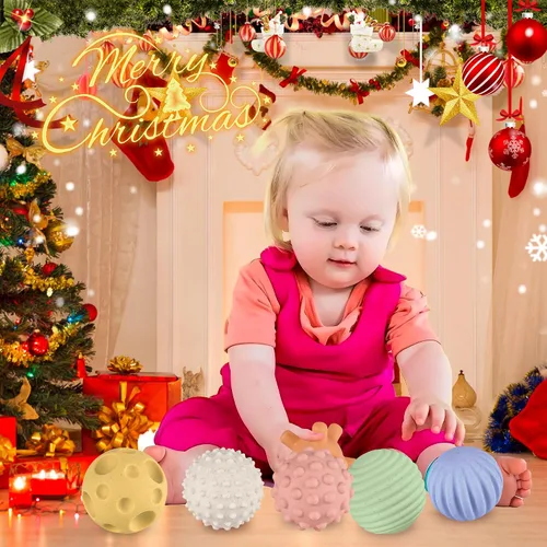 Vista 2 de Bolas sensoriales para bebés, paquete de 6, pelota para niños pequeños de 1 a 3, juguetes Montessori suaves y texturizados para bebés de 6 a 12