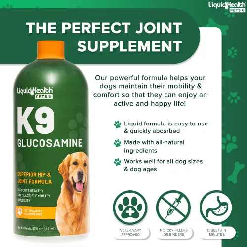 Vista 3 de Glucosamina K-9 de Liquid Health, Fórmula de Cadera y Articulaciones, 32 onza