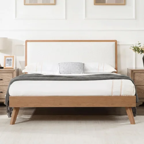 Vista 16 de JIVOIT Base de cama de plataforma de tamaño matrimonial con cabecero, cama de plataforma de madera estilo retro con patas de madera maciza Negro