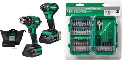 Vista 13 de Metabo HPT Kit combinado de taladro conductor inalámbrico sin escobillas multivoltios de 18 V y destornillador de impacto, kit de herramientas