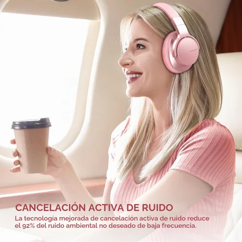 Vista 2 de AUSDOM E7 Auriculares Bluetooth con cancelación activa de ruido, inalámbricos sobre la oreja ANC con micrófono, sonido estéreo de alta fidelidad