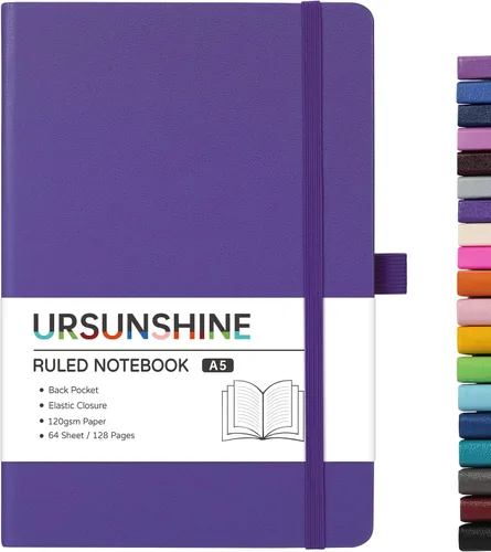 Vista 28 de Cuaderno punteado, diario, 5.3 x 8.26 pulgadas, tapa dura, prémium, papel grueso, doble espiral, bandas, cuero negro sintético, lazo para bolígrafo