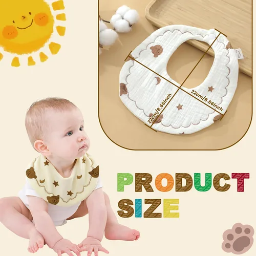 Vista 4 de EllieHouse Baberos para bebés para niñas y niños, paquete de 8 baberos de muselina de algodón para niños pequeños