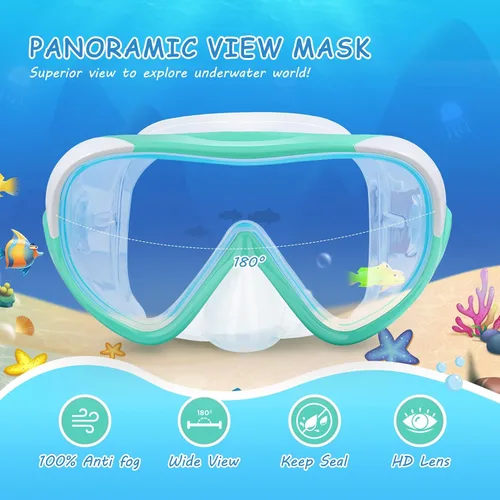 Vista 2 de Máscara de natación para niños, gafas de natación para niños de 180° antivaho, a prueba de fugas, con cubierta de nariz y correa de tela para edades