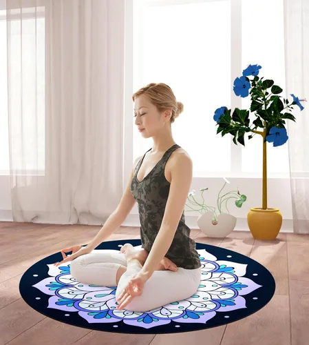 Vista 6 de nuveti Tapete de meditación grande redondo para yoga, pilates, 0.138 in de grosor, base de goma natural de árbol antideslizante, agarre extragrueso.