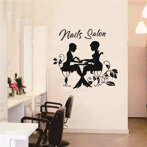 Vista 2 de Calcomanía de pared de salón de uñas de moda para niña, calcomanía extraíble e impermeable, logotipo de salón de belleza para ventana o pared