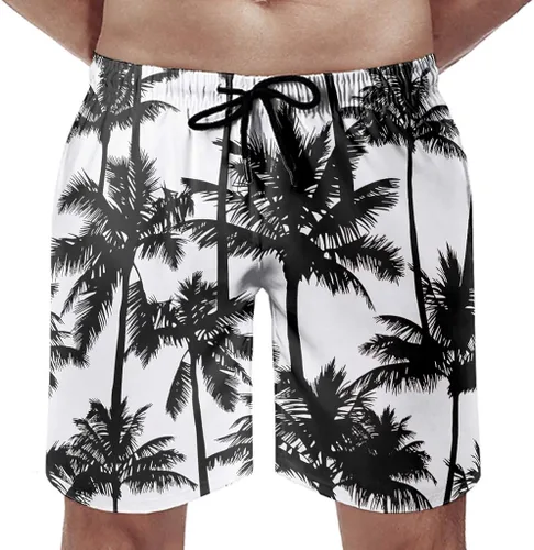 Vista 4 de BOTURN Mens Swim Shorts Seamless Black Palm Trees Print Slim Fit Bathing Swim Trunks with Pockets