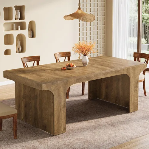 Vista 4 de Tribesigns Mesa de comedor grande de 71 pulgadas para 6-8, mesa de cocina de madera de granja con diseño arqueado, mueble rectangular de comedor