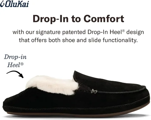 Vista 4 de OLUKAI Ku'una - Pantuflas sin cordones para mujer, piel de oveja auténtica y nobuck de alta calidad, diseño de talón caído, ajuste cómodo