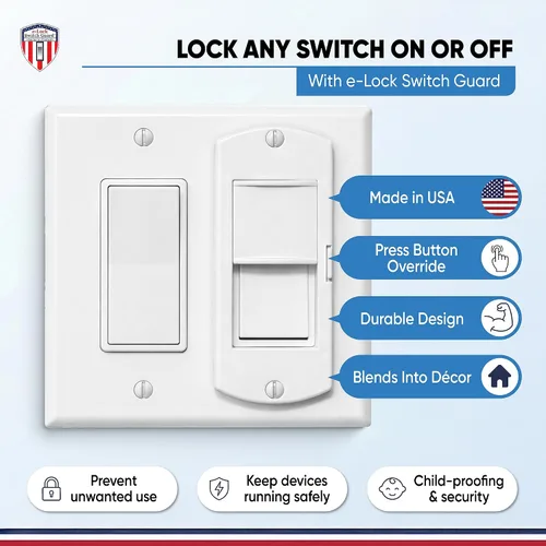 Vista 2 de eLock - Protector de interruptor para interruptores decorativos/basculantes, bloqueo de interruptor de luz a prueba de niños con botón