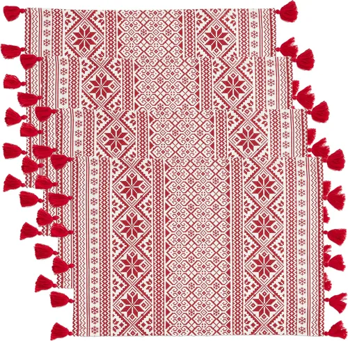 Vista 2 de Mantel individual rojo con patrón de Navidad, 14 x 20 pulgadas, rectangular, 100% algodón, (4 piezas).