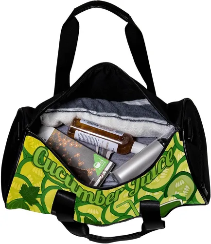 Vista 5 de Healthy Green Cucumber Juice Sports Duffel Bag Travel Tote Carry on Weekender Gym Overnight Bag for Men & Women