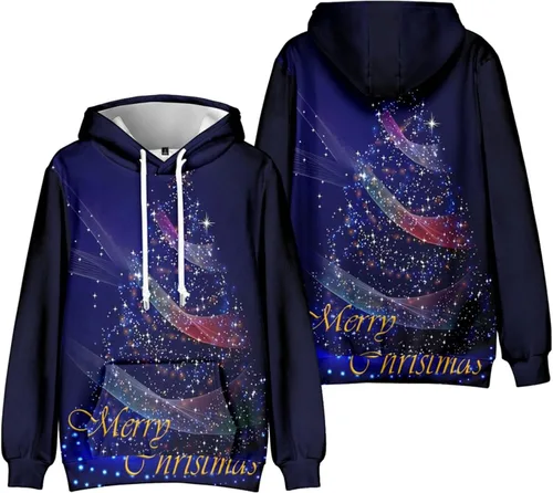 Vista 2 de Christmas Hoodie For Men Big And Tall Cotton Lightweight Graphic Ugly Christmas Sweatshirt Casual Warm Pullover