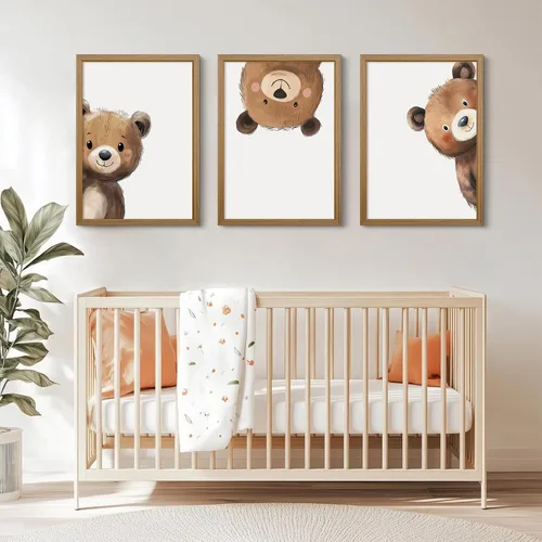 Vista 3 de Arte de Pared para Guardería de Osos, Decoración Póster de Lienzo para Niños, Decoración de Pared para Guardería de Bebé Niño, Imágenes de Animales