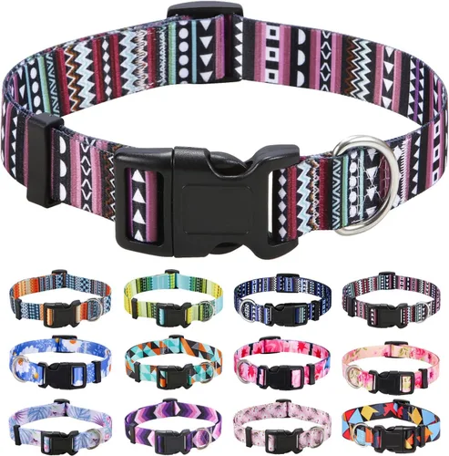 Vista 10 de Mihqy - Collar de perro, patrones geométricos florales, tribales, bohemios, collar de estilo étnico, suave y ajustable, para perros pequeños