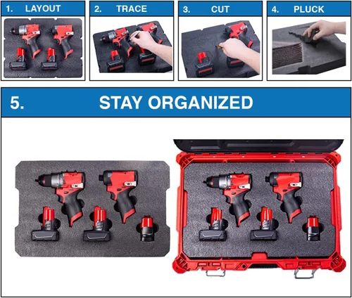 Vista 5 de Insertos de espuma Econo - Se adapta a Milwaukee Packout ™ 48-22-8424 (kit de espuma de 2 piezas) Negro/Rojo