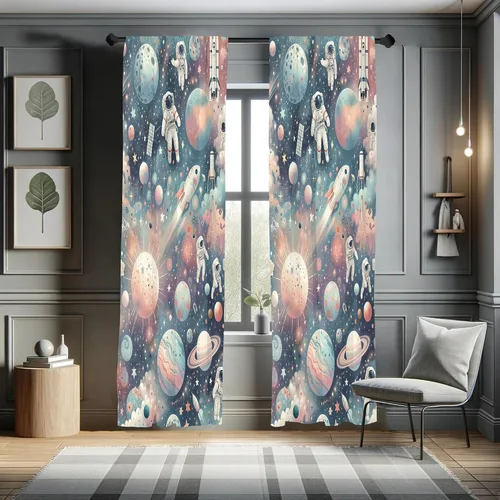 Vista 13 de Ambesonne Paquete de 2 cortinas otoñales para ventana, diseño otoñal con formas intrincadas en espiral y estampado de hojas voladoras, juego ligero