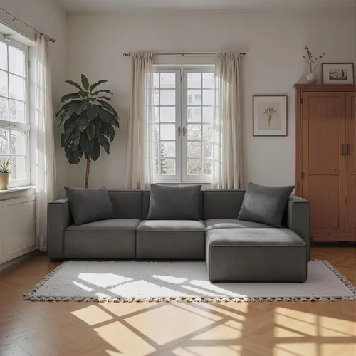 Vista 15 de Acanva Juego de Sofá Seccional Modular de Lujo para Sala de Estar, Sofá de Estilo Moderno Minimalista con Otomana y Chaise, Forma de U, Crema