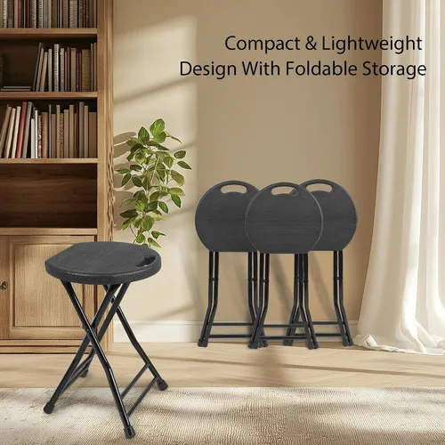 Vista 4 de COOZMENT Taburete plegable con asa, silla plegable, taburete de bar plegable con pies antideslizantes, capacidad de 600 libras, taburete plegable