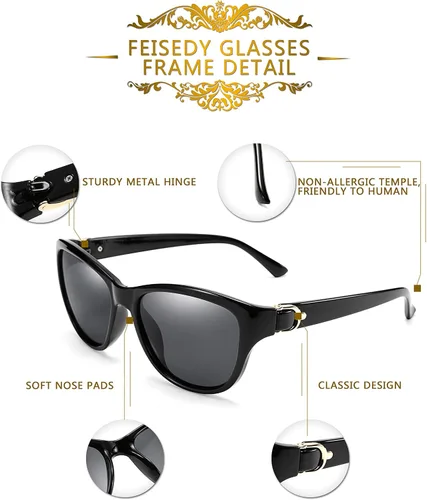 Vista 18 de FEISEDY Gafas de sol polarizadas vintage para mujer, elegantes gafas de sol Cateye B2476