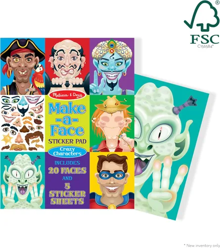 Vista 10 de Melissa & Doug Make-a-Face - Bloc de calcomanías - Personajes locos, 20 caras, 5 hojas de calcomanías