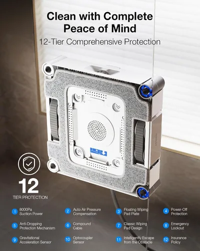 Vista 8 de ECOVACS WINBOT W3 Omni Robot limpiador de ventanas con limpieza automática y estación multifuncional, navegación inteligente Win-SLAM 5.0, limpieza