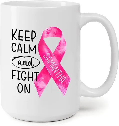 Vista 17 de Taza personalizada para sobrevivientes de cáncer, taza de cáncer de mama, taza de cinta rosa, regalo para sobreviviente de cáncer de mama, taza