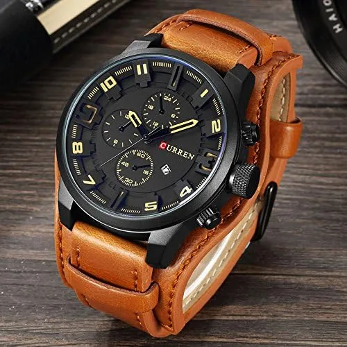 Vista 2 de CURREN Reloj de pulsera deportivo impermeable con correa de cuero para hombre 8225, Classic