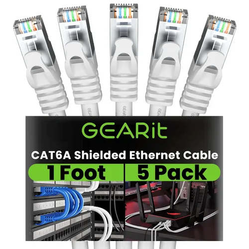 Vista 17 de GEARit Cable Ethernet Cat6A (1 pie, paquete de 5, negro) SSTP blindado sin enganches de 10 Gbps, cable Ethernet blindado SFTP, 26AWG 4 pares
