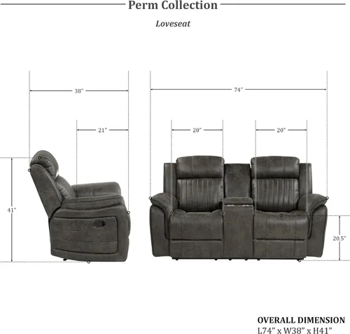 Vista 2 de Lexicon Juego de 2 piezas para sala de estar reclinable, asientos de cine en casa, sofás tapizados de microfibra pulida manual, sofá de caravana