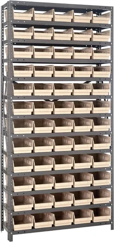 Vista 338 de Quantum QSBU-245BK Heavy Duty Shelving Unit with (7) Shelves and (24) QUS245 Black Bins for Garage Warehouse Storage Distribution 400 lb Load
