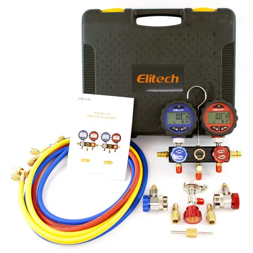 Vista 8 de Elitech DMG-3 Manómetro de colector de CA, juego de medidor de presión de refrigerante de 2 vías con mangueras