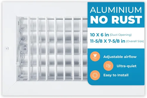 Vista 15 de Cubiertas de ventilación de aire de aluminio de 6 x 4 pulgadas (apertura de conductos) para rejilla de aire acondicionado de pared, cubierta