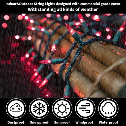 Vista 4 de Guirnalda de luces de Navidad rosadas, 100 unidades, 19.6 pies, mini luces de San Valentín, luces rosas impermeables para decoración de árbol