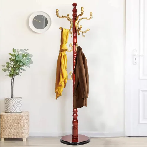 Vista 19 de Perchero de madera independiente, colgador de árbol de pasillo con ganchos de resina, perchero ajustable y resistente para colgar ropa, bolsas