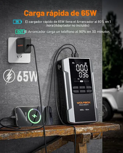 Vista 5 de WOLFBOX MV16A 3000A Arrancador de salto con compresor de aire, batería portátil de 59.2 Why 160PSI para automóvil con carga rápida de 65 W, paquete