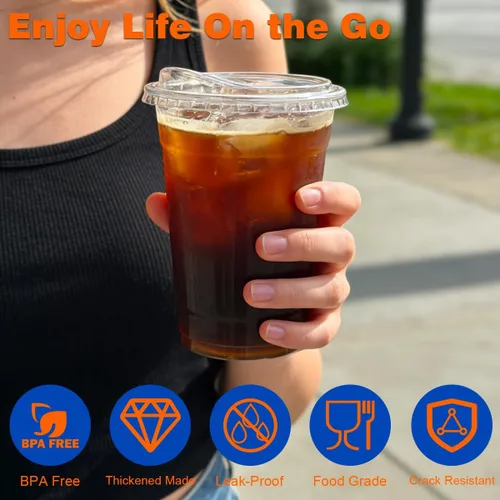 Vista 9 de ARTLYMERS Paquete de 100 vasos de plástico transparente de 16 onzas con tapas, tazas desechables para café helado con tapas para sorbos para bebidas