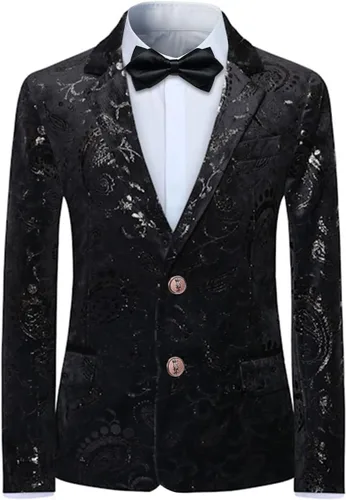 Vista 2 de SWOTGdoby Traje formal Tuexdo dorado Jacquard Slim Fit 2 piezas traje conjunto chaqueta pantalones para boda fiesta de graduación