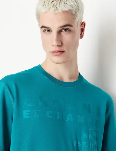 Vista 3 de AX ARMANI EXCHANGE Men's Organic Cotton Seasonal Basic Foil Lettering Crewneck Sweatshirt
