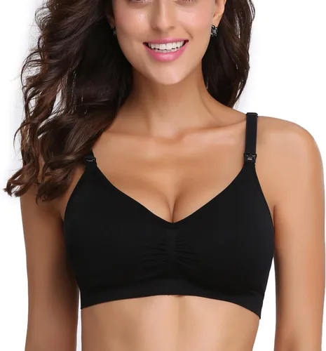 Vista 2 de Brasier de lactancia para mujer, sin costuras, con clip, acolchado, para maternidad, paquete de 4