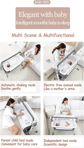 Vista 3 de MoLi Cuna eléctrica Bluetooth inteligente para bebé, cuna multifuncional para dormir conjuntamente, convertible plegable, cuna para niños pequeños