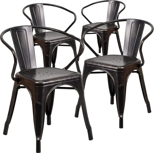 Vista 15 de Flash Furniture silla de metal con apoyabrazos, Metal, Negro
