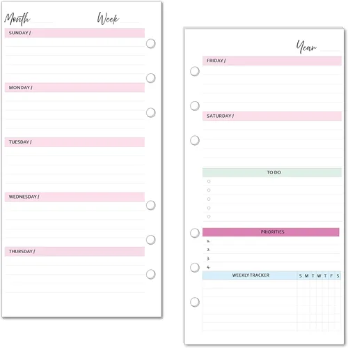 Vista 6 de Insertos de planificador semanal sin fecha para planificadores encuadernados en anillos de tamaño A5, agendas kikiki.K, Filofax, LV GM, diseñador