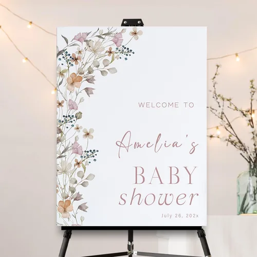 Vista 24 de Letrero personalizado de flores silvestres para baby shower, letrero de bienvenida para baby shower, decoración de fiesta de plástico con estacas