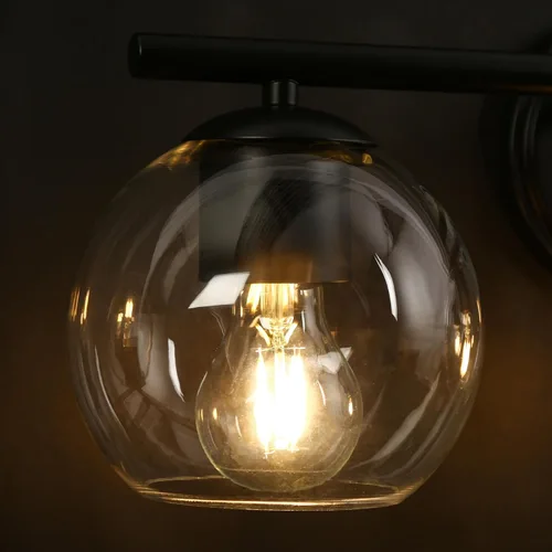 Vista 2 de classy leaves Lámparas de baño, 3 luces negras claras, modernas luces de tocador de baño de granja con pantalla de vidrio