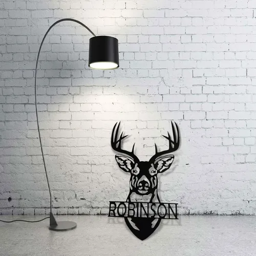 Vista 6 de Letrero de metal con cabeza de ciervo, decoración de cabeza de ciervo, monograma personalizado, inspirado en cazador, arte de pared de metal