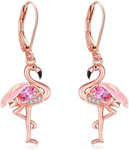 Vista 19 de Aretes colgantes de plata de ley con diseño de árbol de la vida, flor, abeja, animales, gato, colibrí, piedra lunar, turquesa, aretes con cierre
