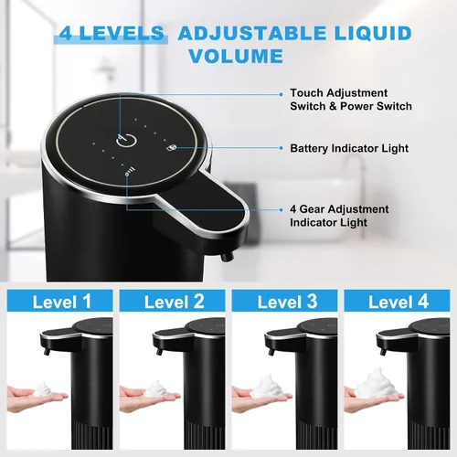 Vista 3 de RYTOXILO Dispensador Automático de Jabón Espumoso, Paquete de 2 Dispensadores de Jabón de Manos Espumoso Negros sin Contacto para Baño, 13.5 Fl Oz